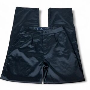 Hollister Black Satin Ultra High-Rise‎ Dad Pants Dark Academia Trousers 5R W27